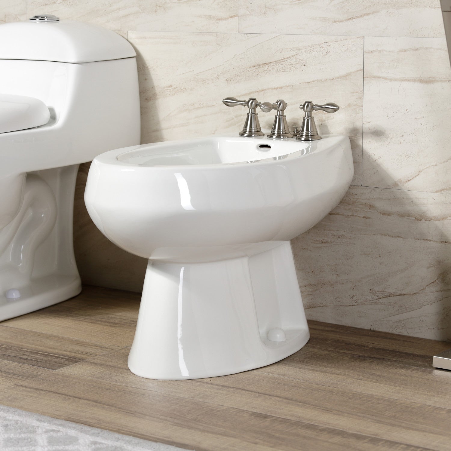 Kingston Heirloom KB328AL - Victorian Three-Handle Deck Mount Vertical Spray Bidet Faucet with Brass Pop-Up, Brushed Nickel — thumbnail 2